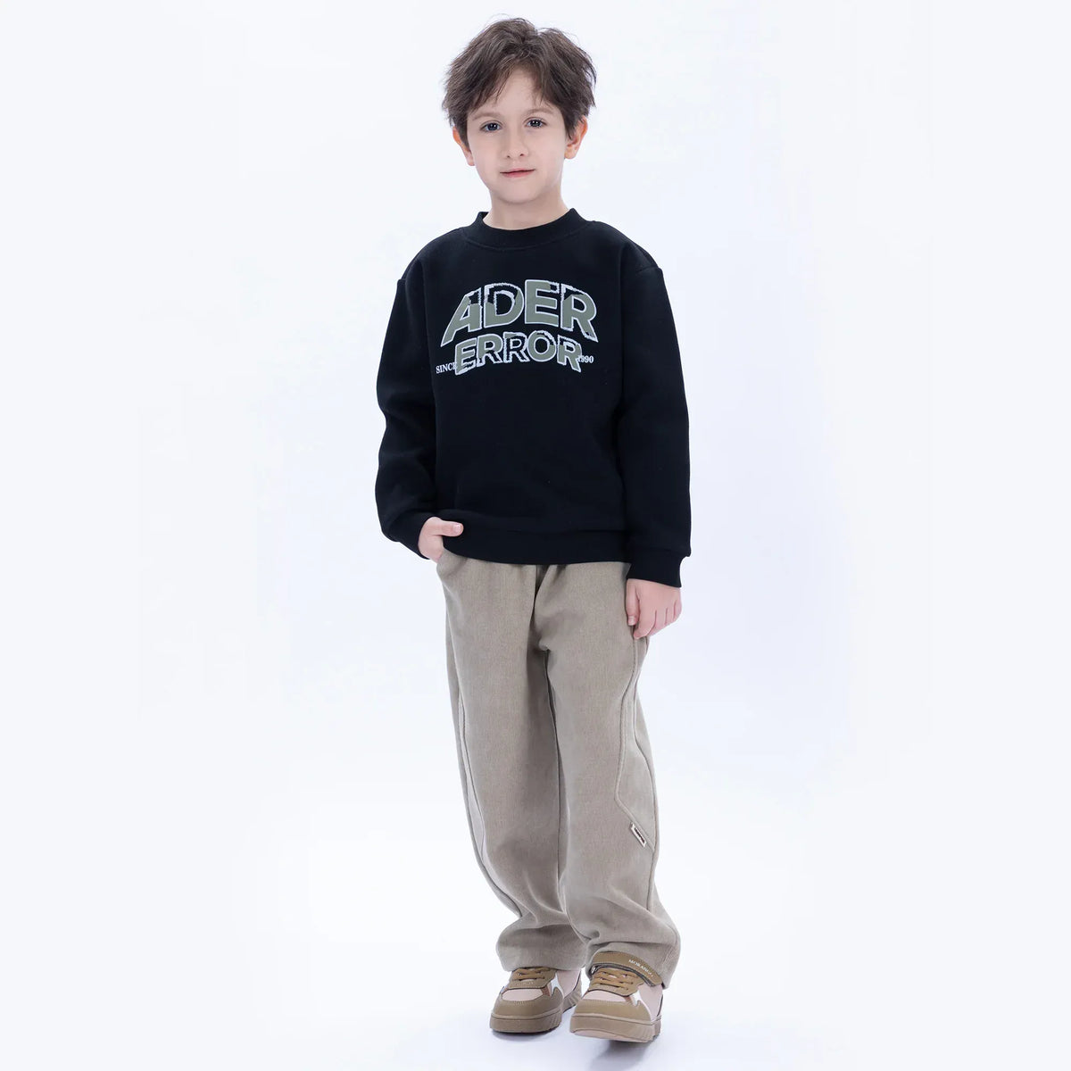 Khaki Green Casual Badge Pants for Boys Image