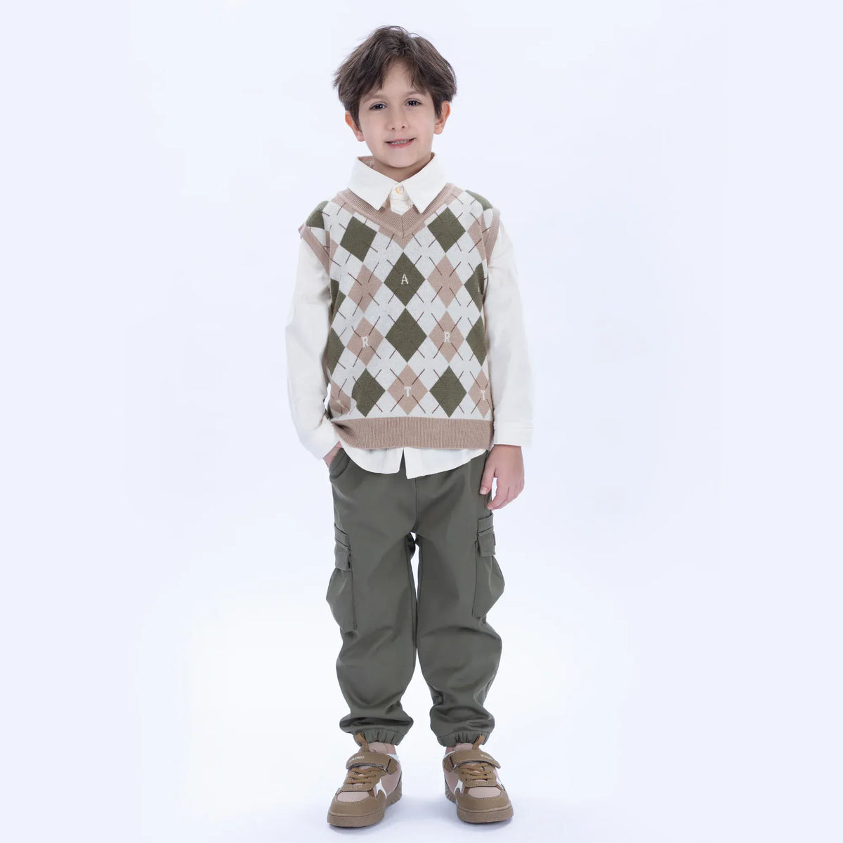 Green Casual Checked Waistcoat for Boys Image