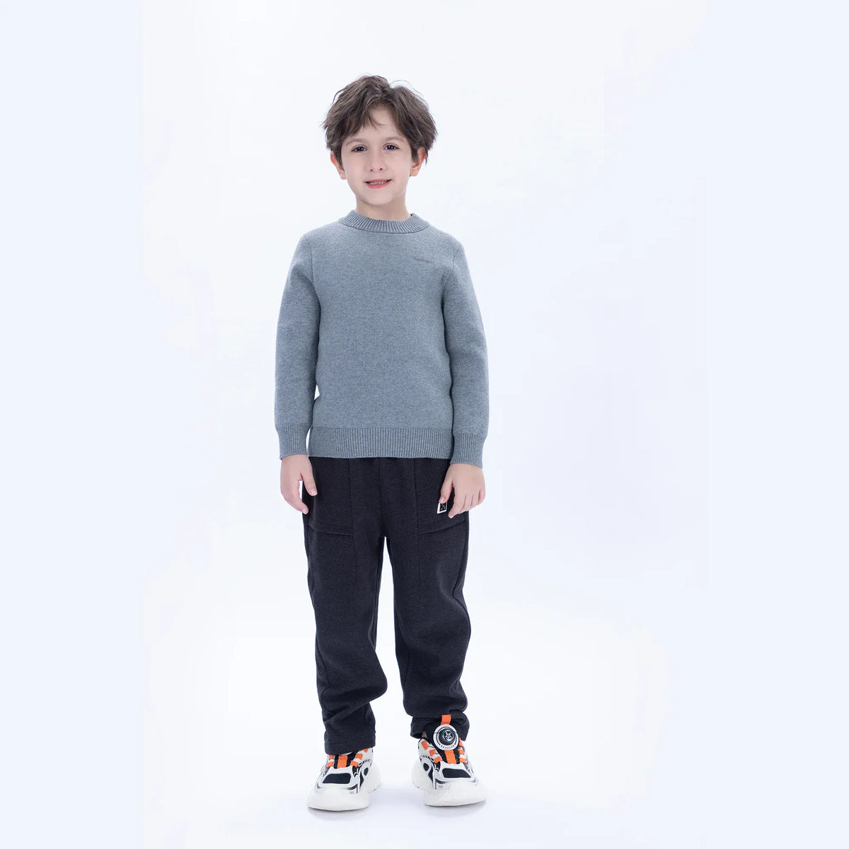 Black Grey Casual Badge Pants for Boys Image