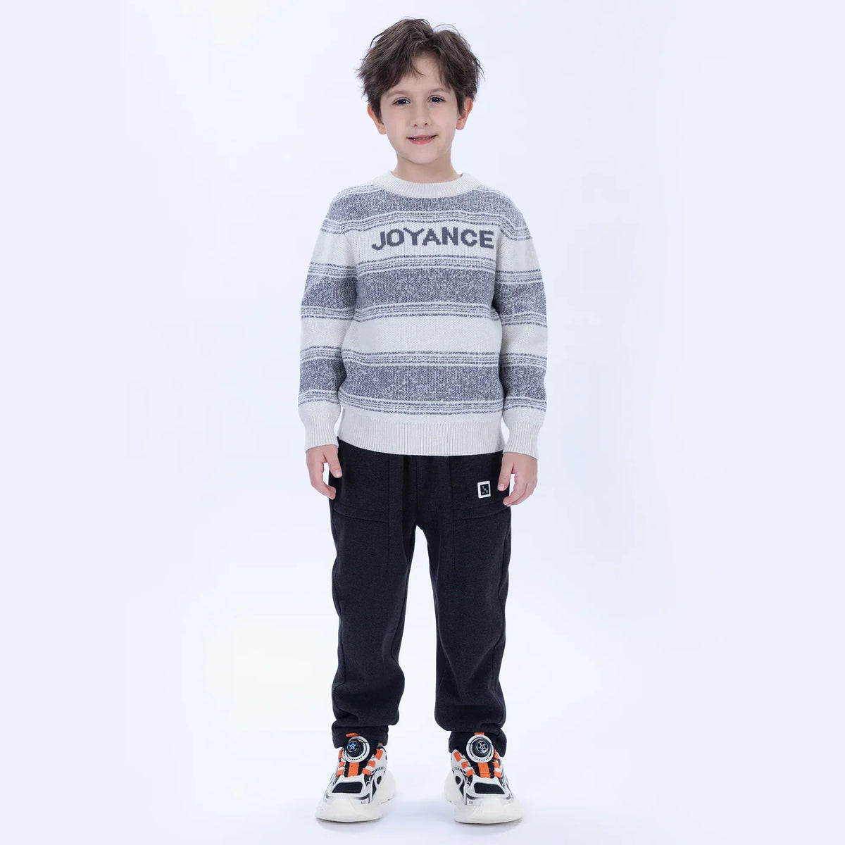 Grey Casual Striped Sweater for Boys Image