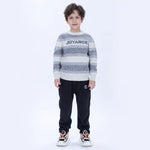 Grey Casual Striped Sweater for Boys Image