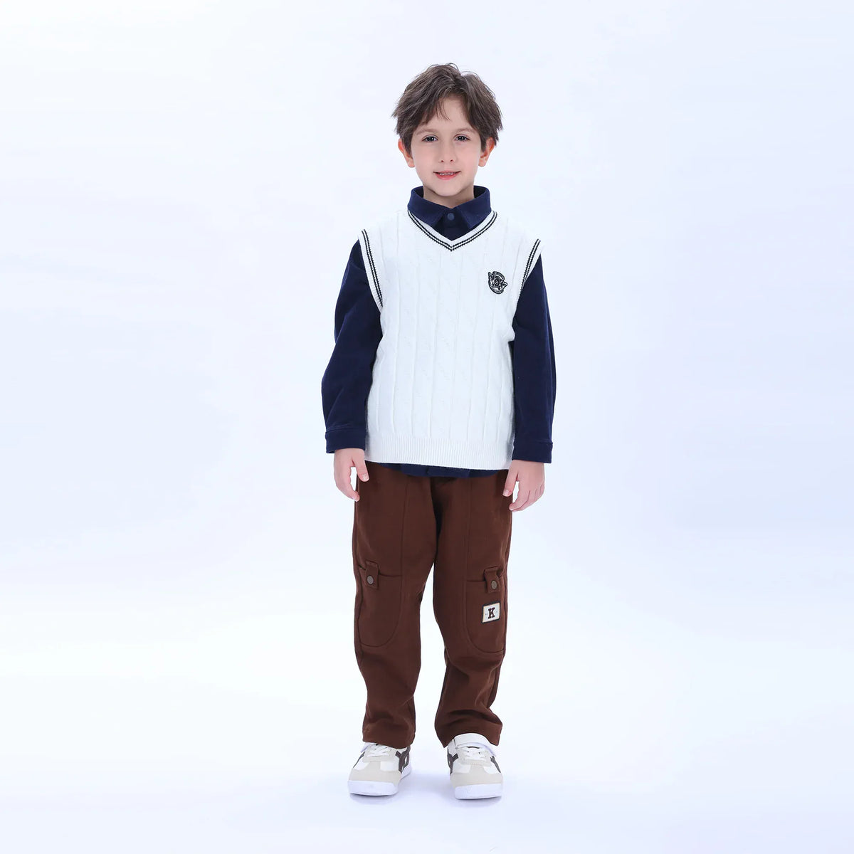 Off White Casual Badge Waistcoat for Boys Image