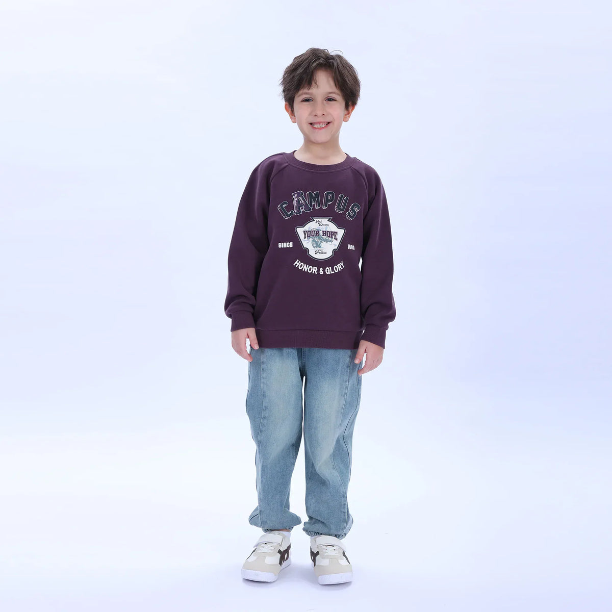 Dark Purple Casual Printed Sweatshirt for Boys Image