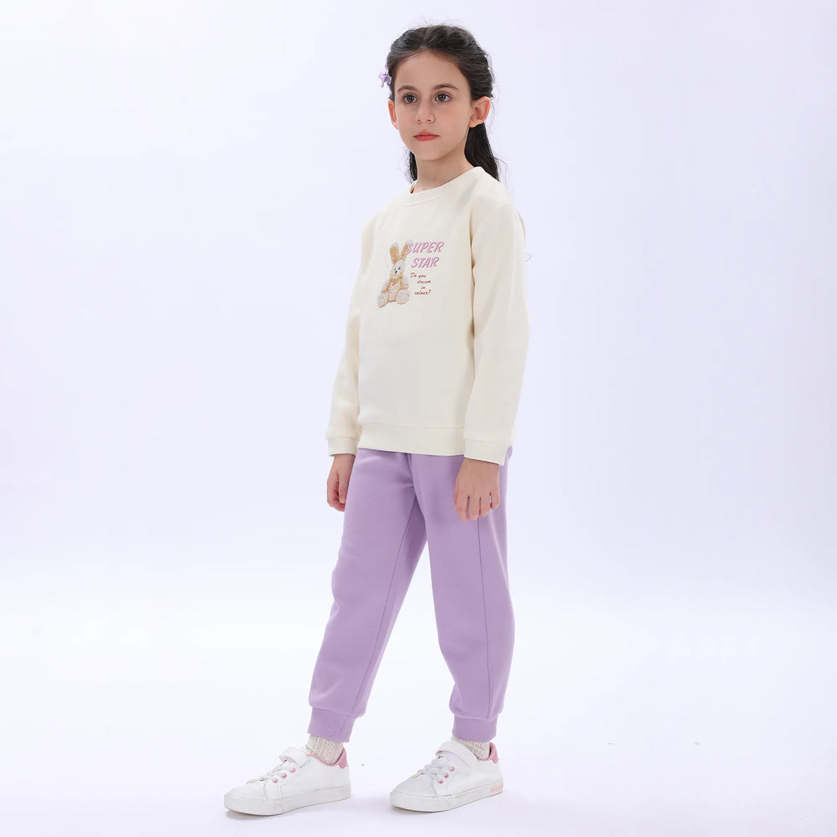 Beige Purple Pajama Set-2Pc for Girls Image