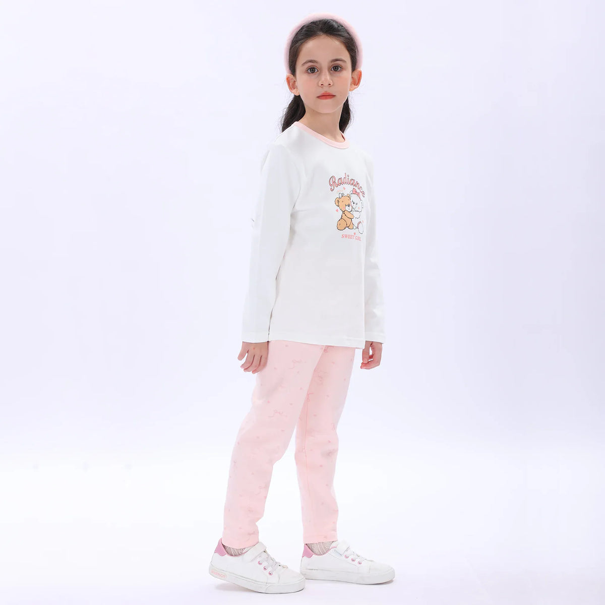 Off White Light Pink Pajama Set-2Pc for Girls Image