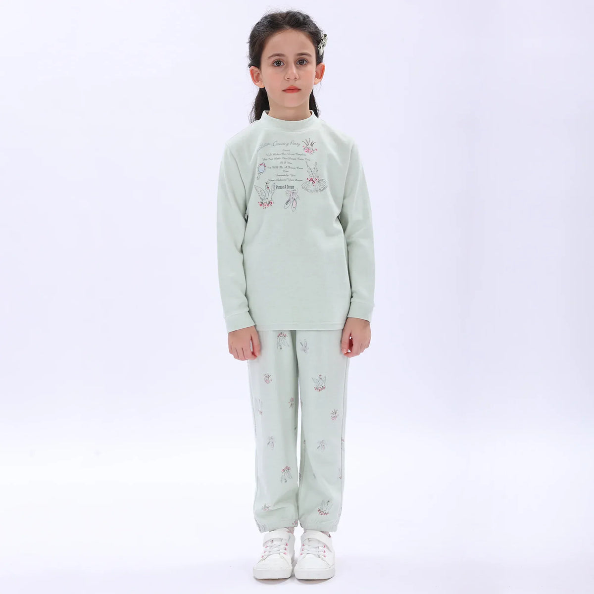 Green Printed Pajama Set-2Pc for Girls Image