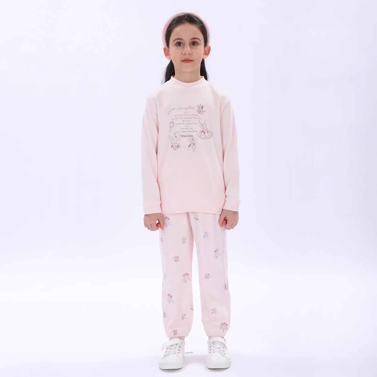 Light Pink Printed Pajama Set-2Pc for Girls Image
