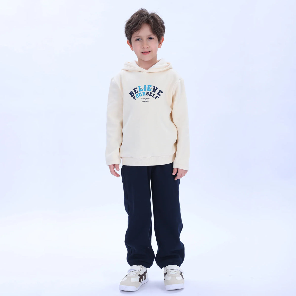 Beige Navy Printed Pajama Set-2Pc for Boys Image