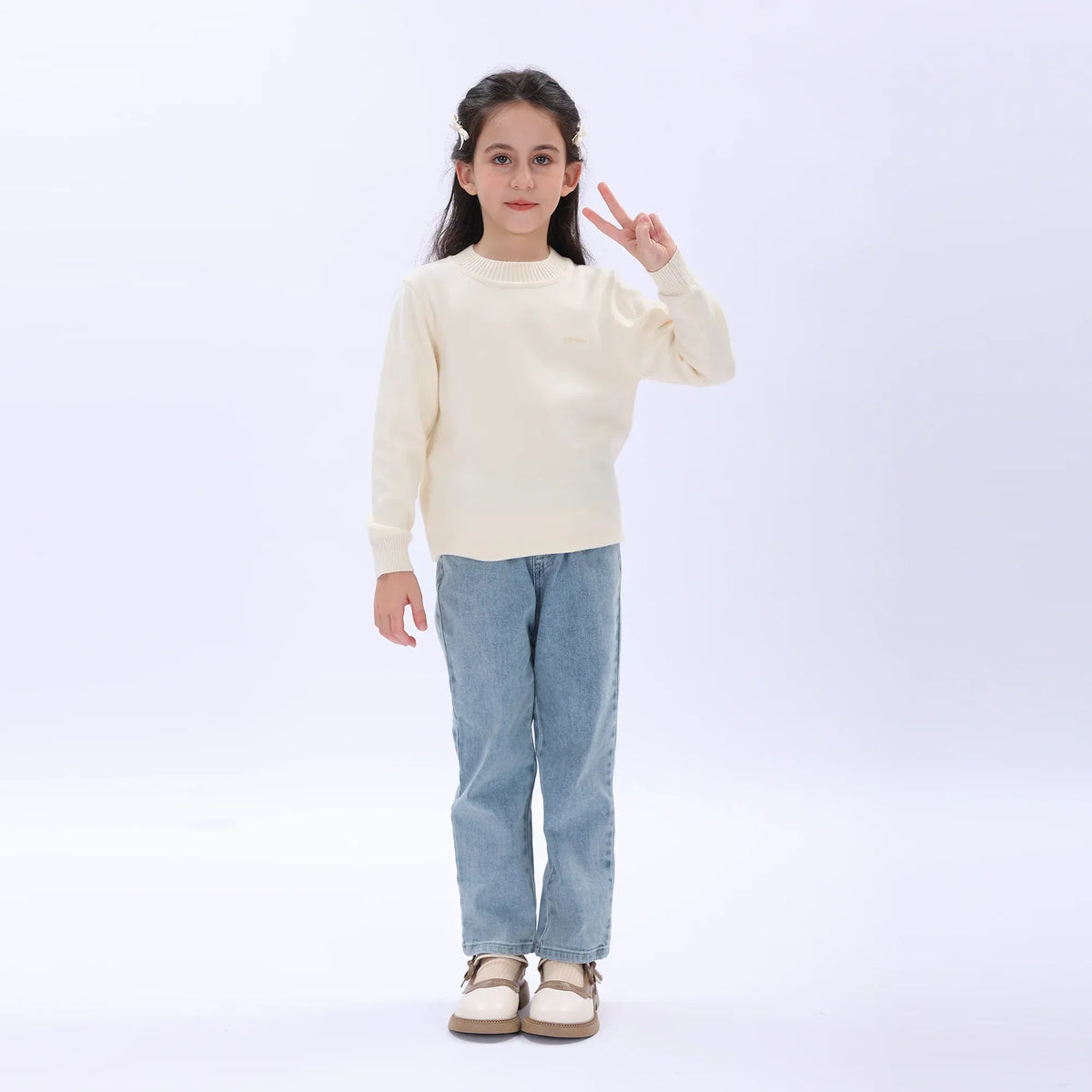 Light Beige Casual Printed Sweater for Girls Image