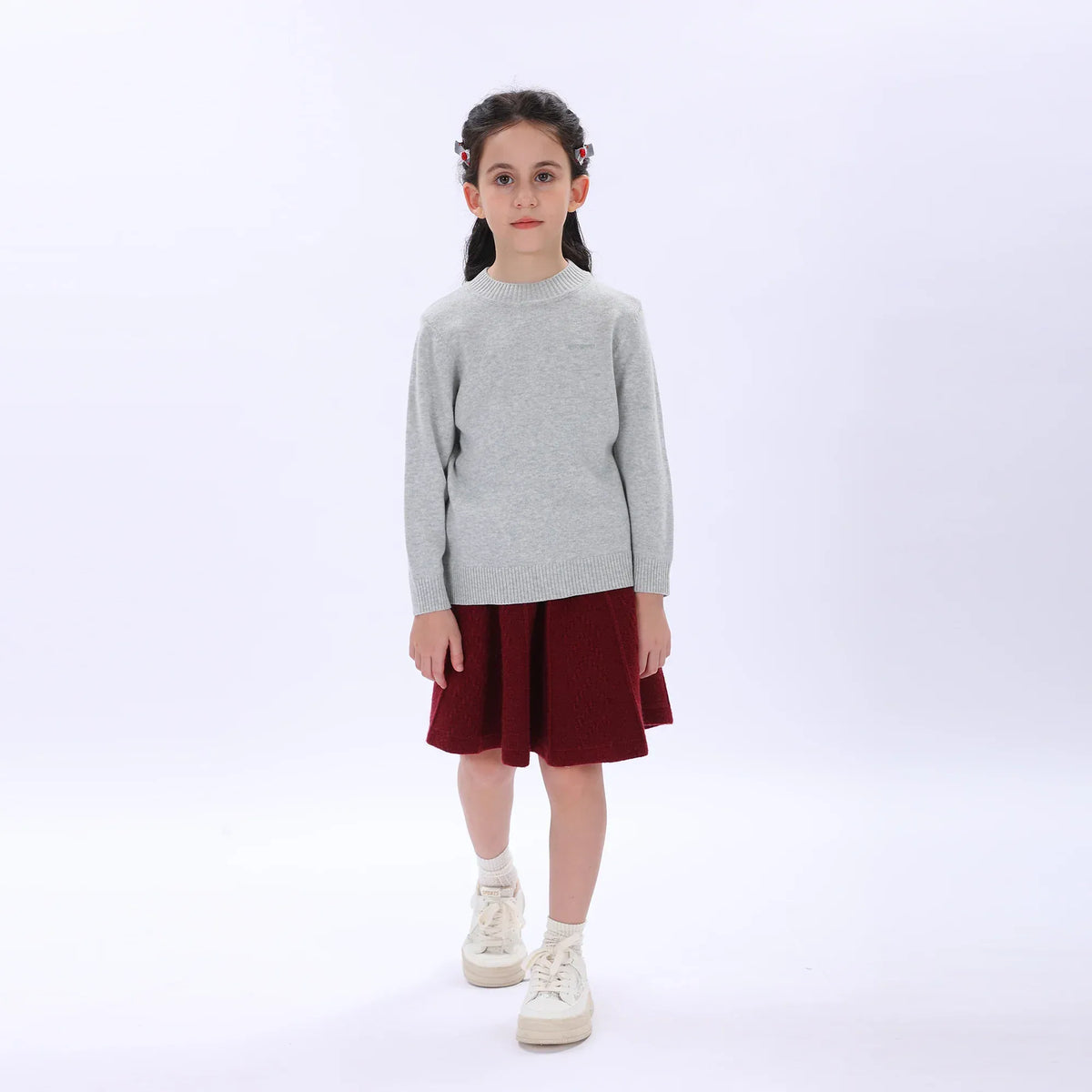 Light Grey Casual Printed Sweater for Girls Image