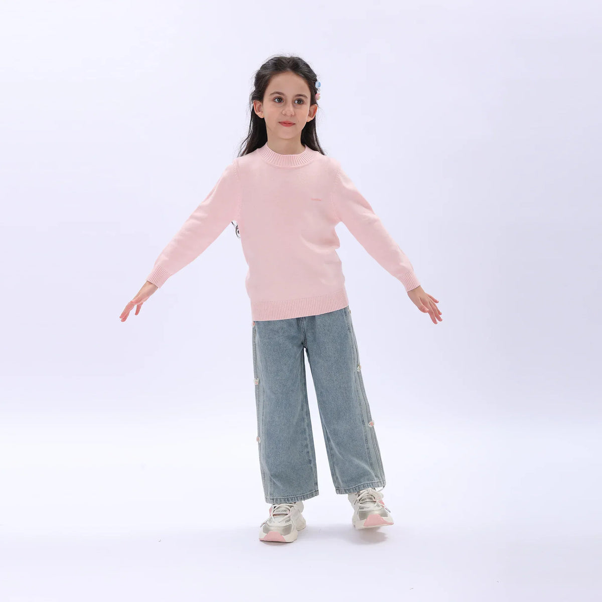 Light Pink Casual Printed Sweater for Girls Image