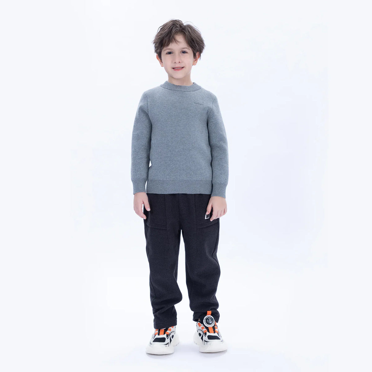 Dark Grey Casual Printed Sweater for Boys Image
