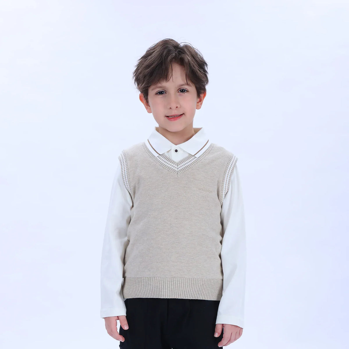 Beige Casual Printed Waistcoat for Boys Image