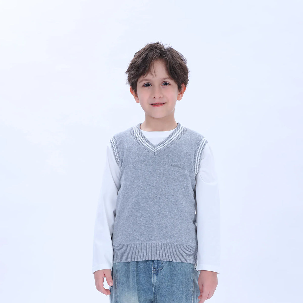 Grey Casual Printed Waistcoat for Boys Image