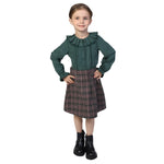 Green Checked Classic Skirt for Girls Image