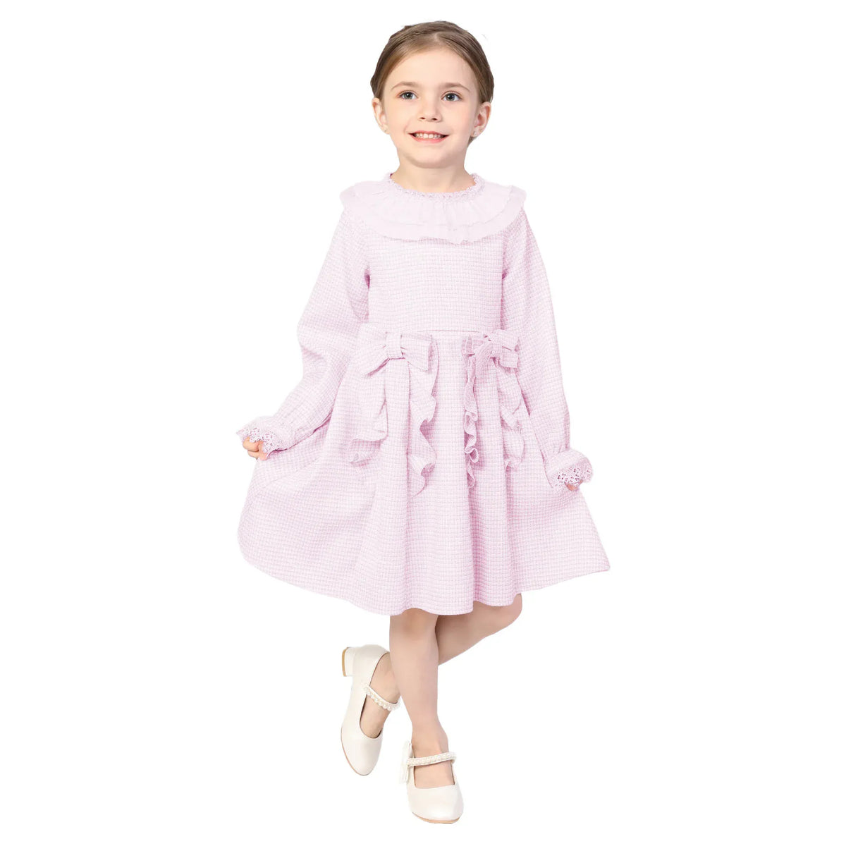Light Pink Checked Classic Dress for Girls Image