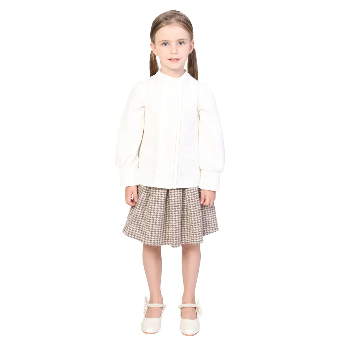 Off White Plain Classic Blouse for Girls Image