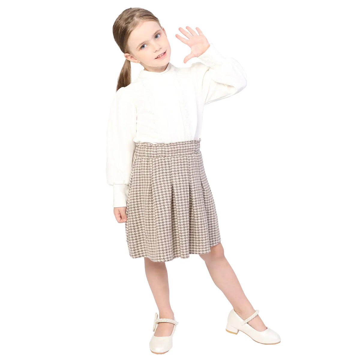 Khaki Checked Classic Skirt for Girls Image