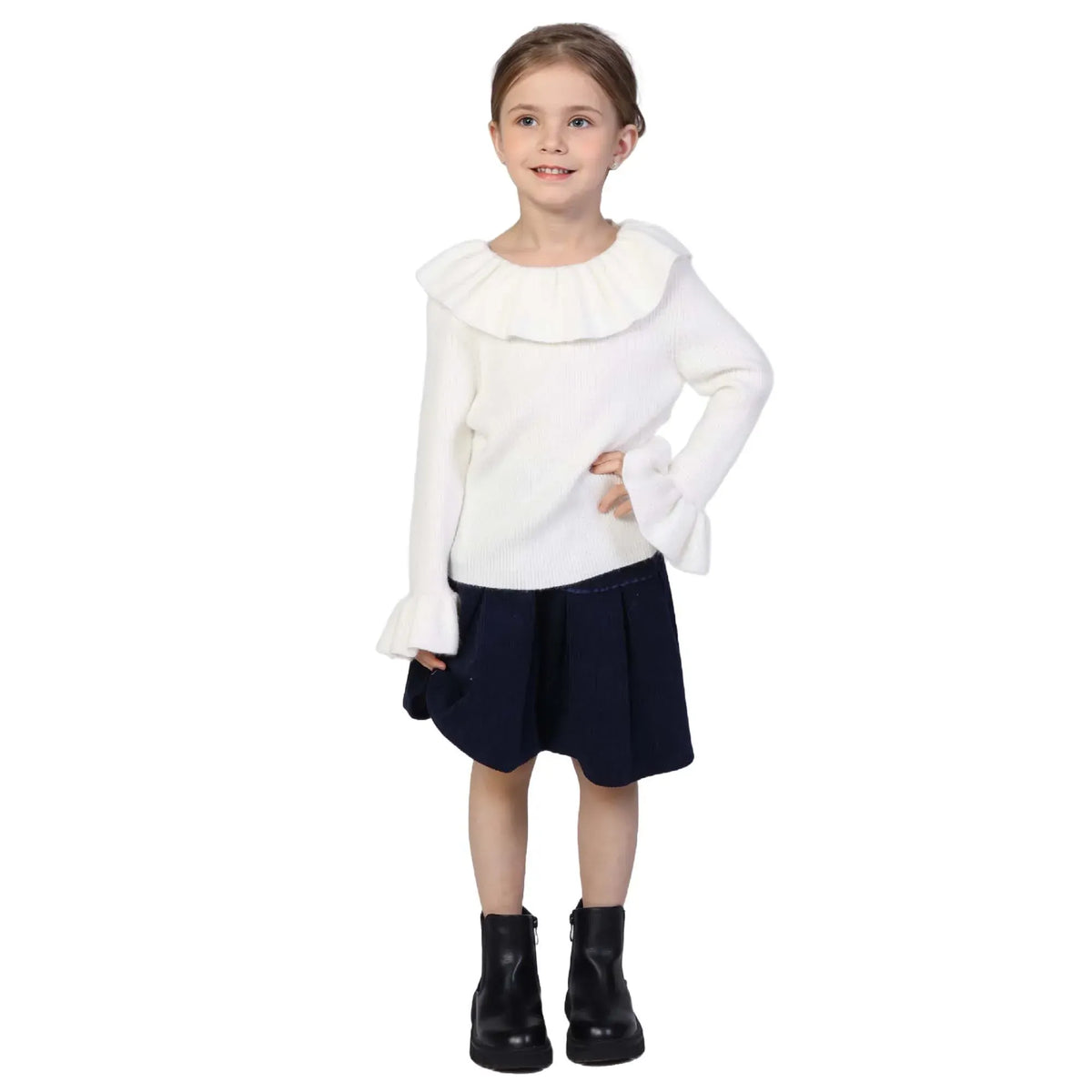 Off White Plain Classic Sweater for Girls Image