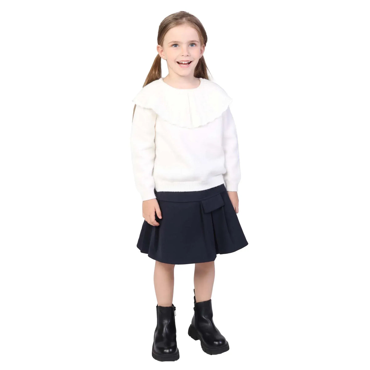 Off White Plain Classic Sweater for Girls Image