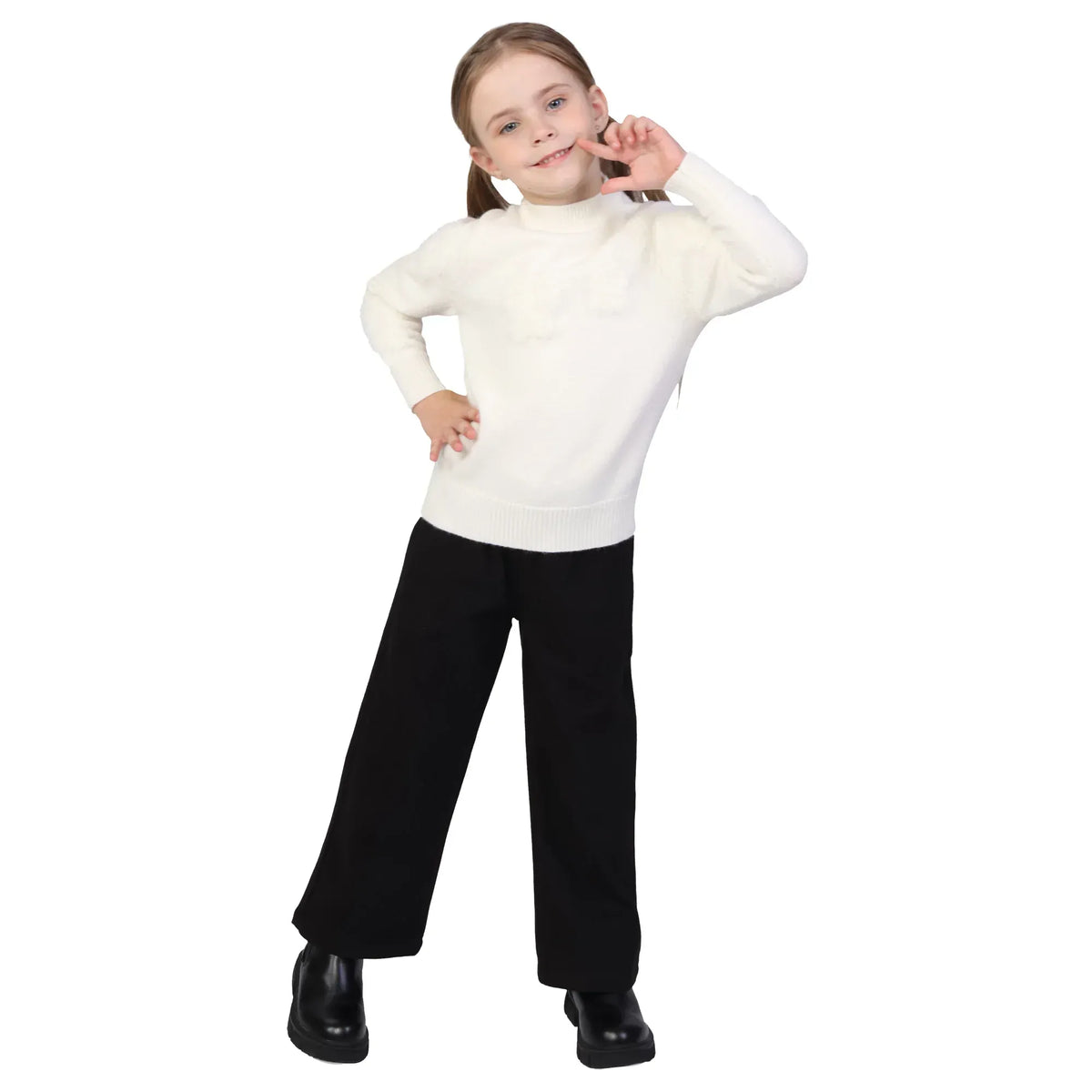 Off White Jacquard Classic Sweater for Girls Image