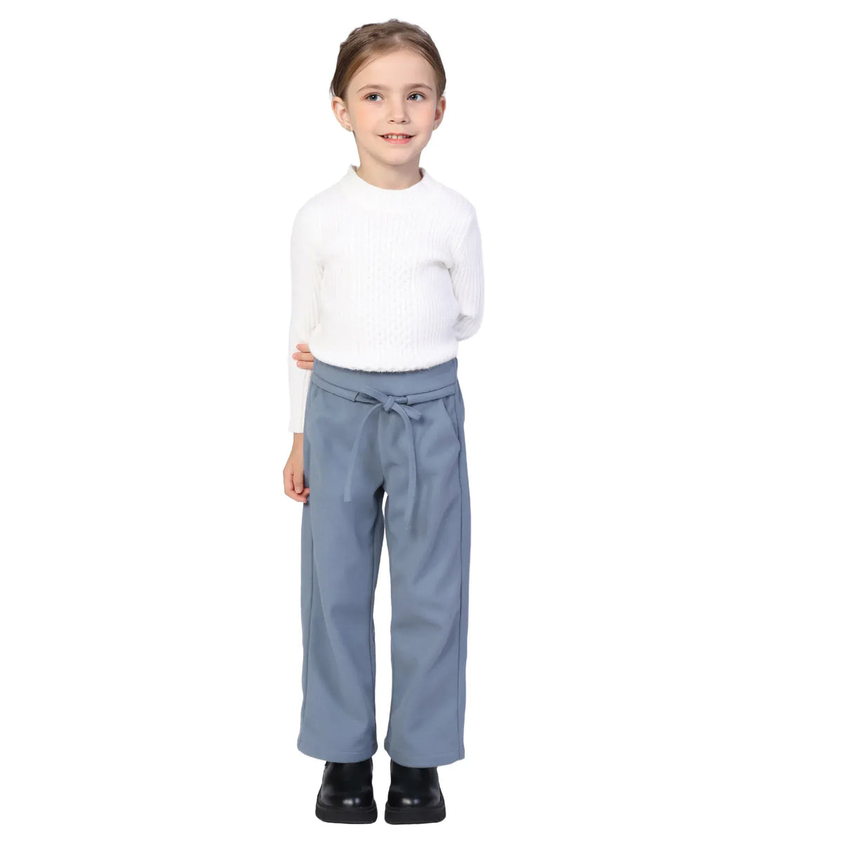 Lake Blue Plain Classic Pants for Girls Image