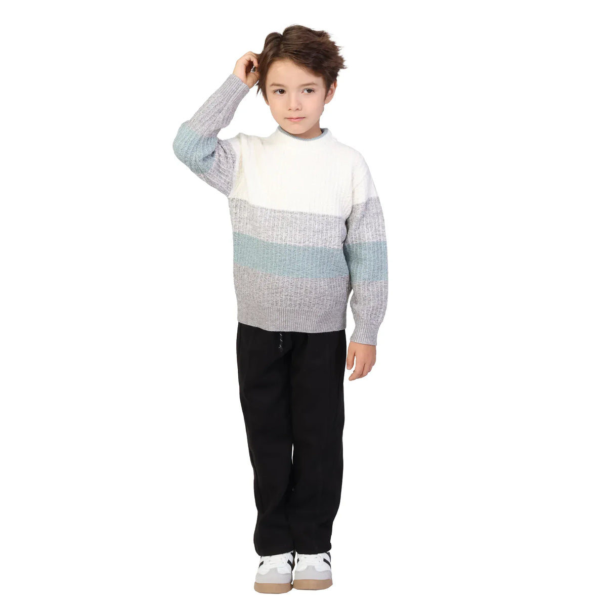 Grey Color-Blocked Classic Pullover for Boys Image