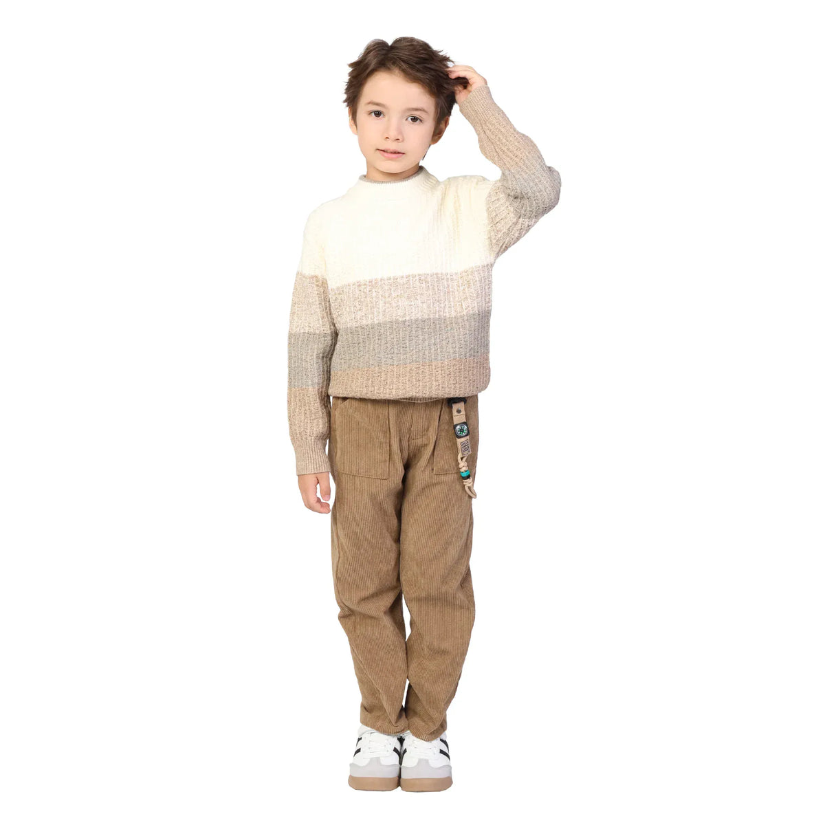 Khaki Color-Blocked Classic Pullover for Boys Image