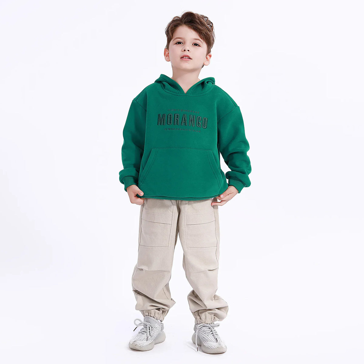 Army Green Casual Embroidery Hoodie for Boys Image