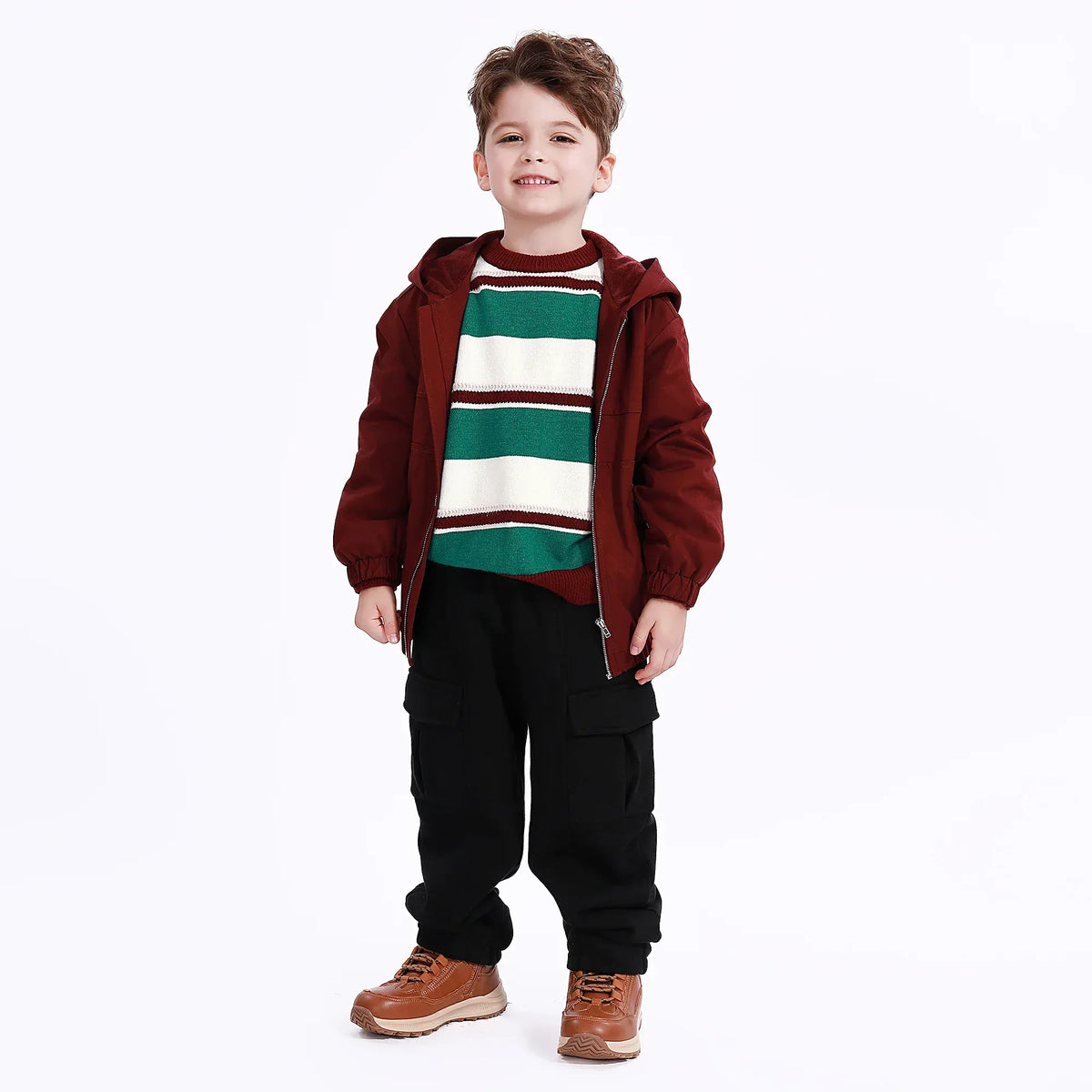 Maroon Casual Plain Jacket for Boys Image
