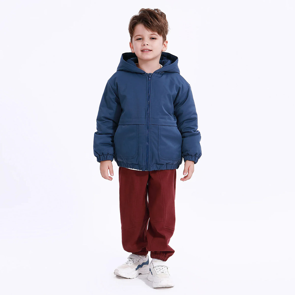 Grey Blue Casual Plain Jacket for Boys Image