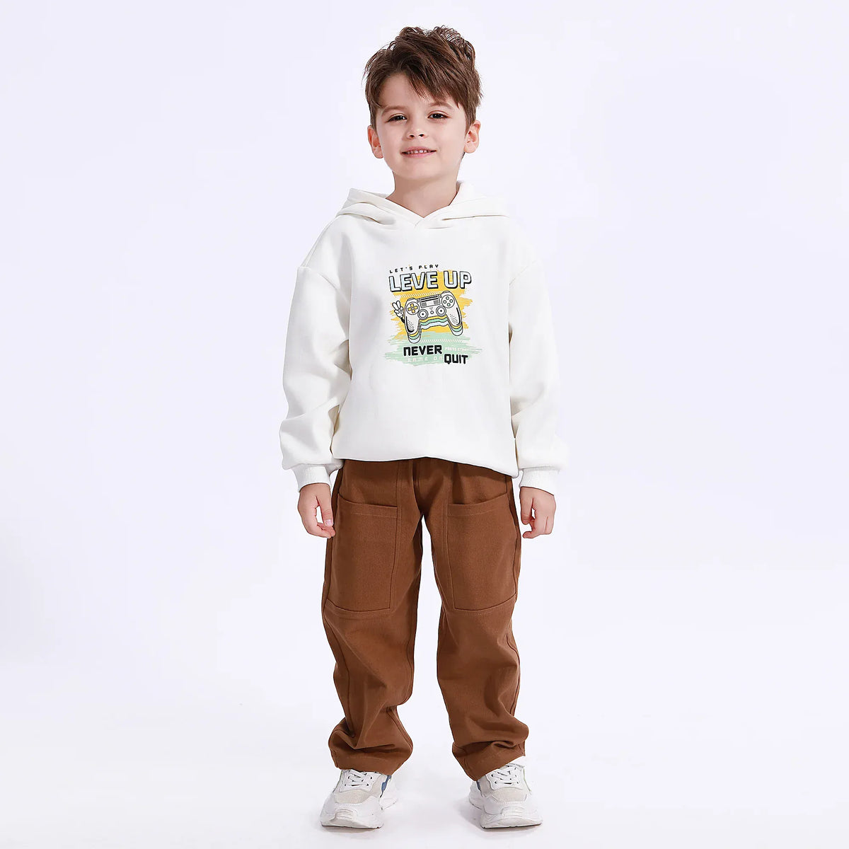 Off White Casual Printed Hoodie for Boys Image
