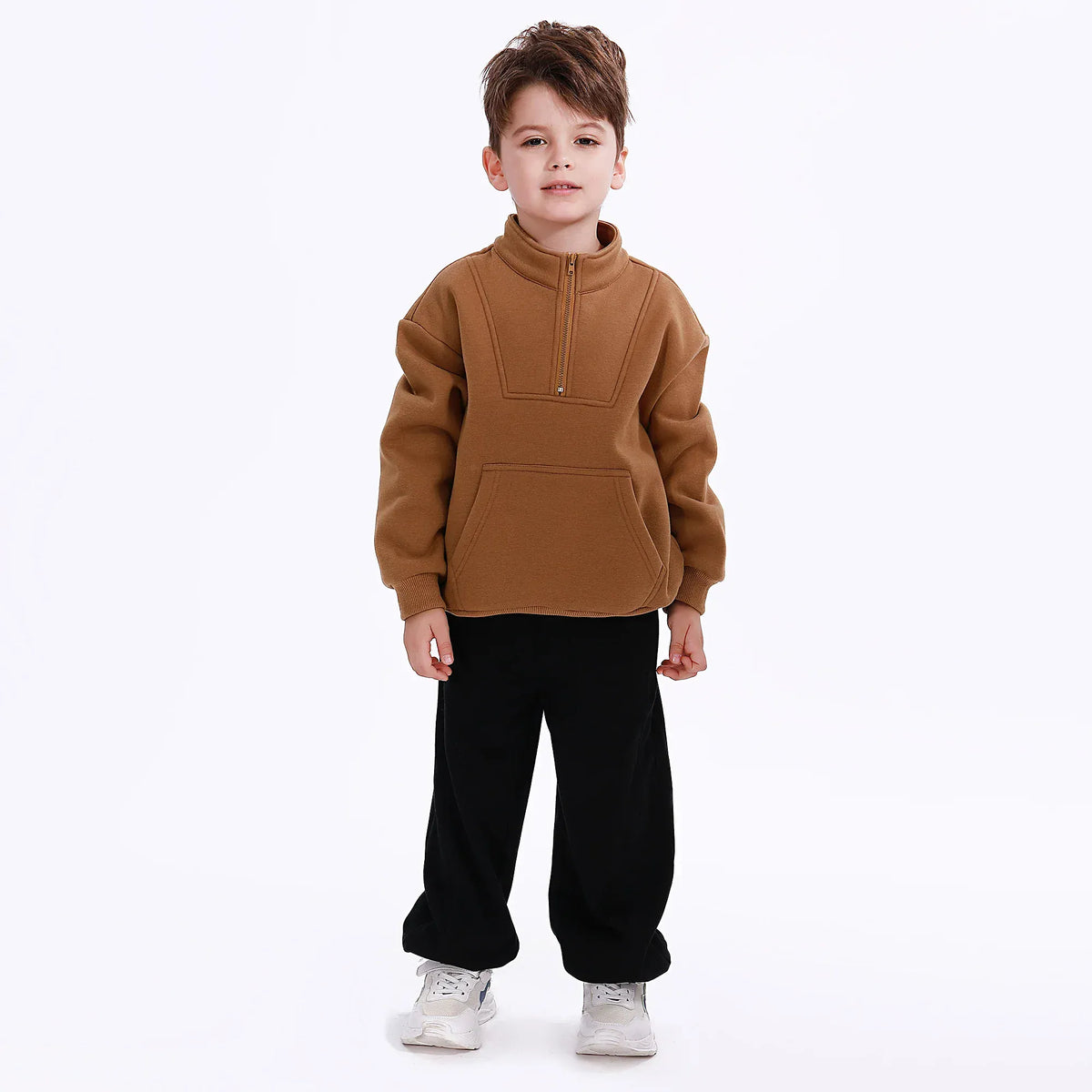 Dark Khaki Casual Plain Sweatshirt for Boys Image