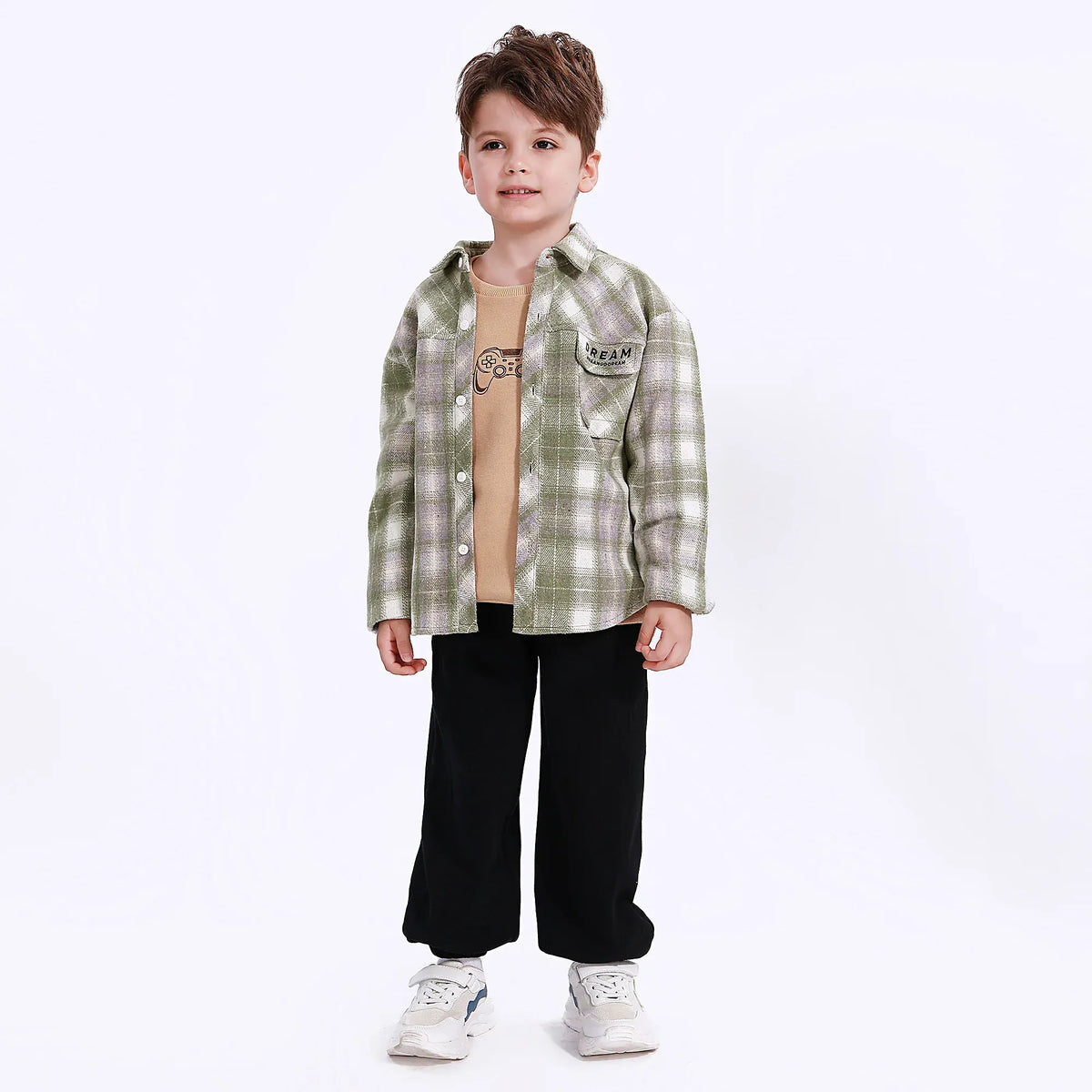 Army Green Casual Checked Shirt for Boys Image