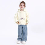 Light Beige Casual Printed Hoodie for Girls Image