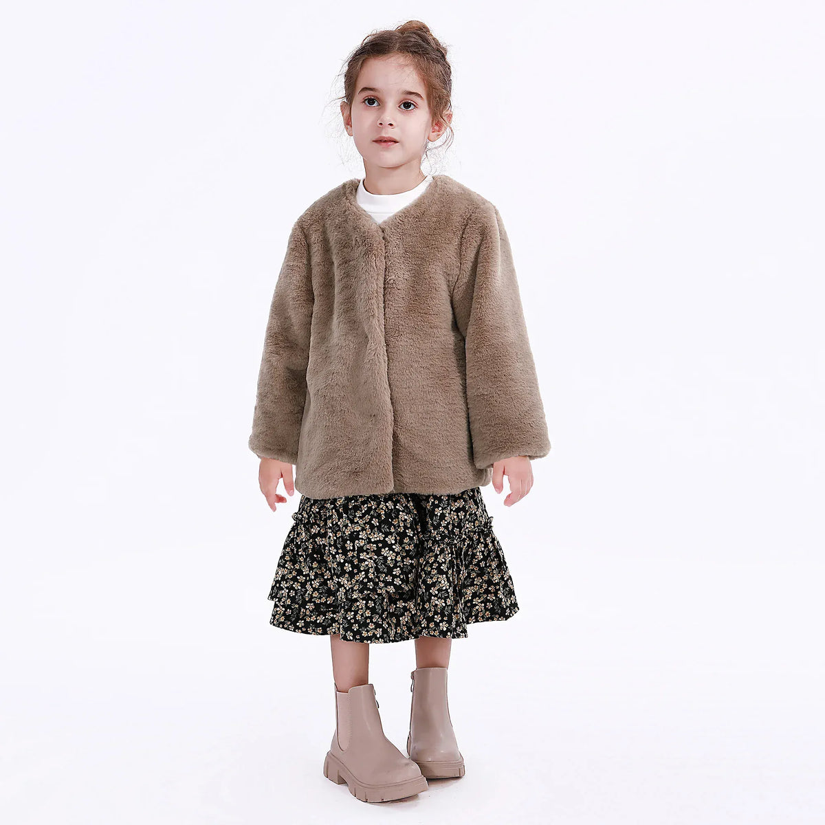 Brown Casual Solid Jacket for Girls Image