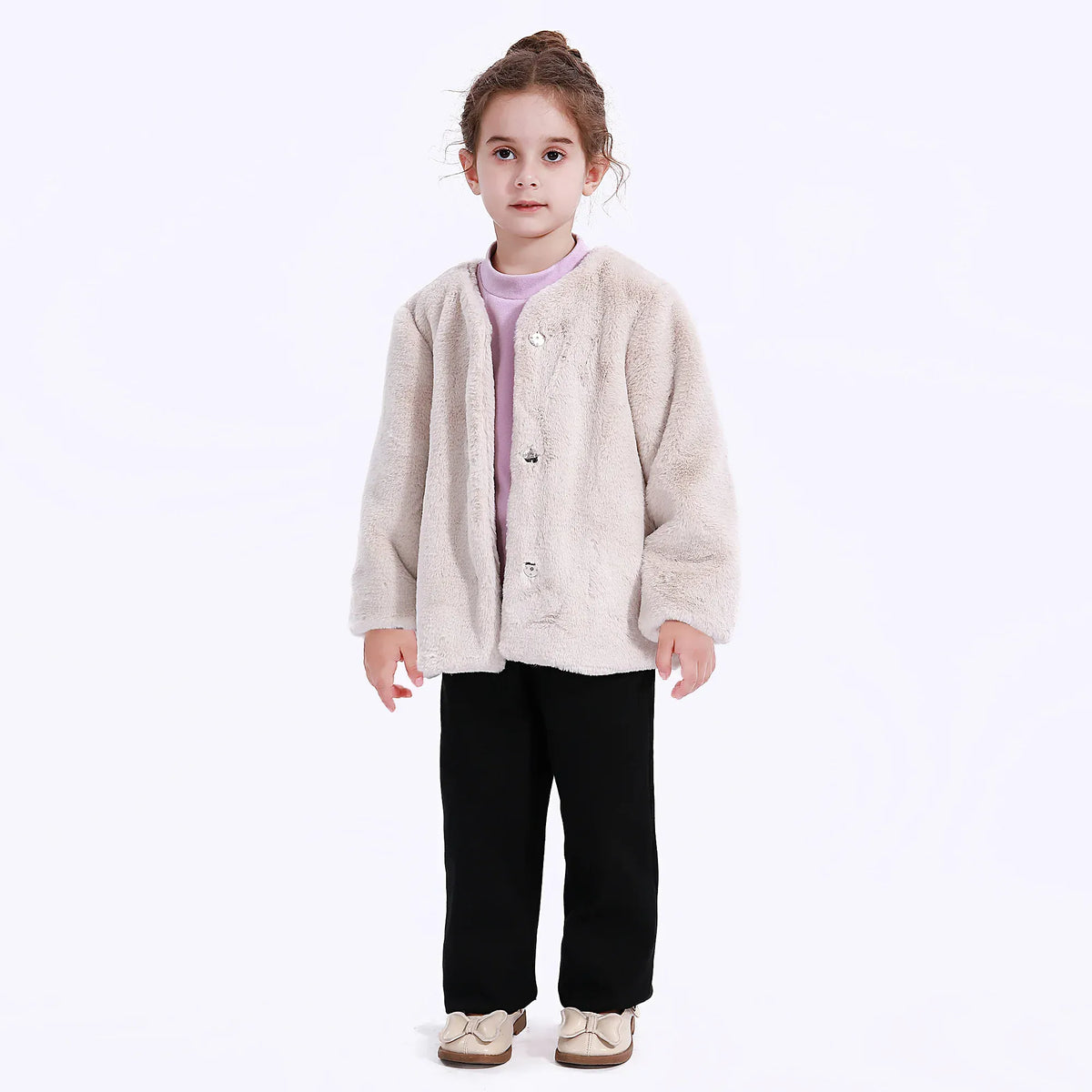 Light Beige Casual Solid Jacket for Girls Image