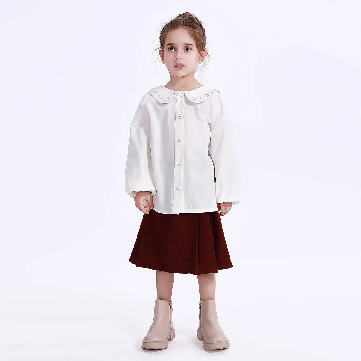 Off White Casual Floral Shirt for Girls Image