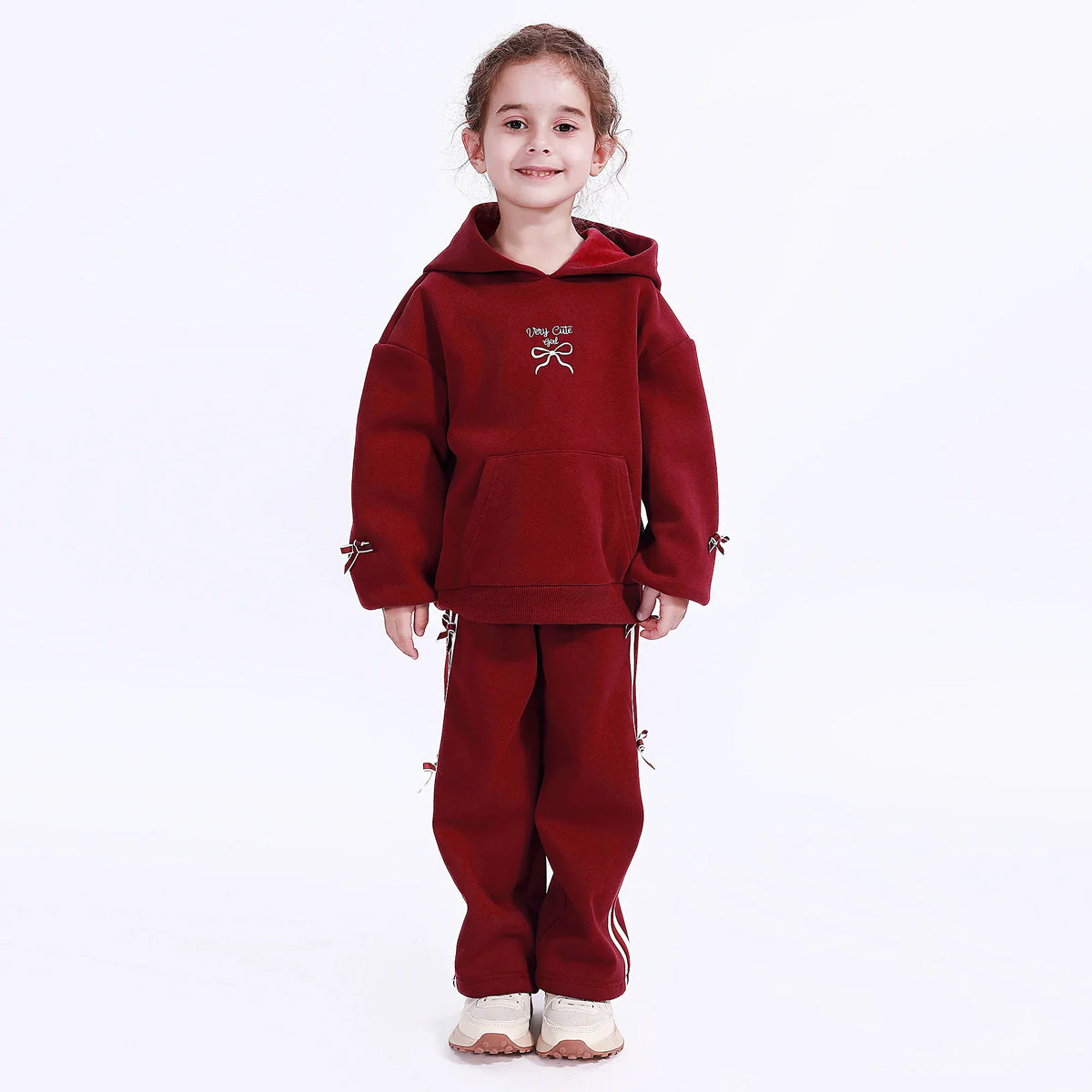Maroon Casual Embroidery Hoodie for Girls Image