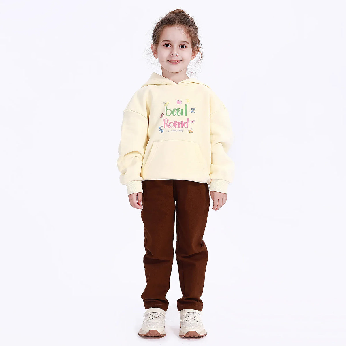 Beige Casual Printed Hoodie for Girls Image