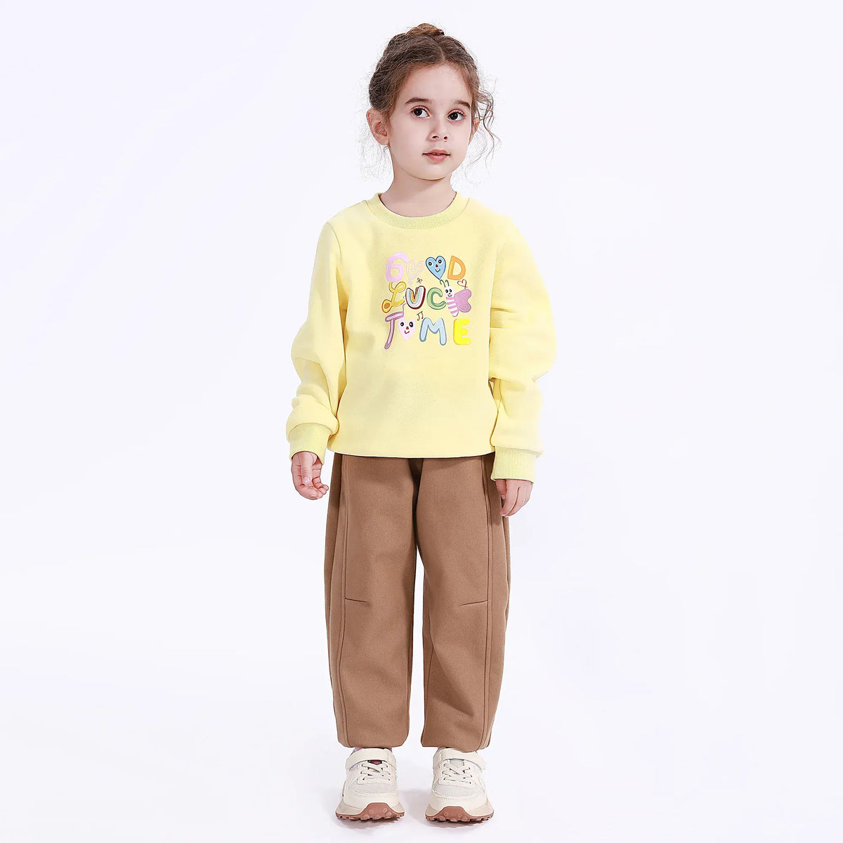 Light Yellow Casual Printed Sweatshirt for Girls Image