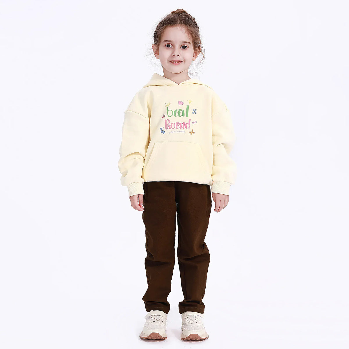 Coffee Casual Plain Pants for Girls Image