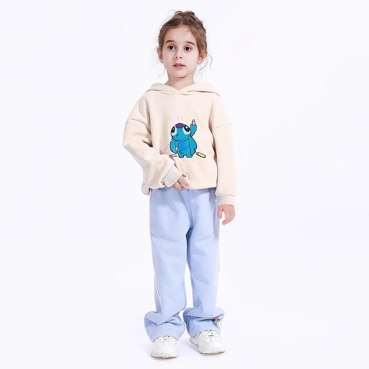 Grey Beige Casual Printed Hoodie for Girls Image