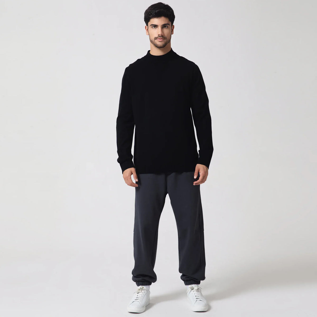 Black Casual Plain Sweater for Men Image