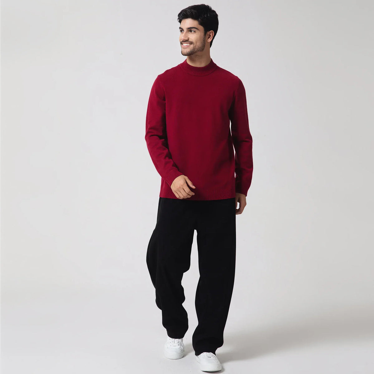 Dark Red Casual Plain Sweater for Men Image