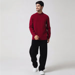 Dark Red Casual Plain Sweater for Men Image