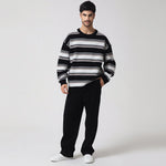 Black Casual Striped Sweater for Men Image