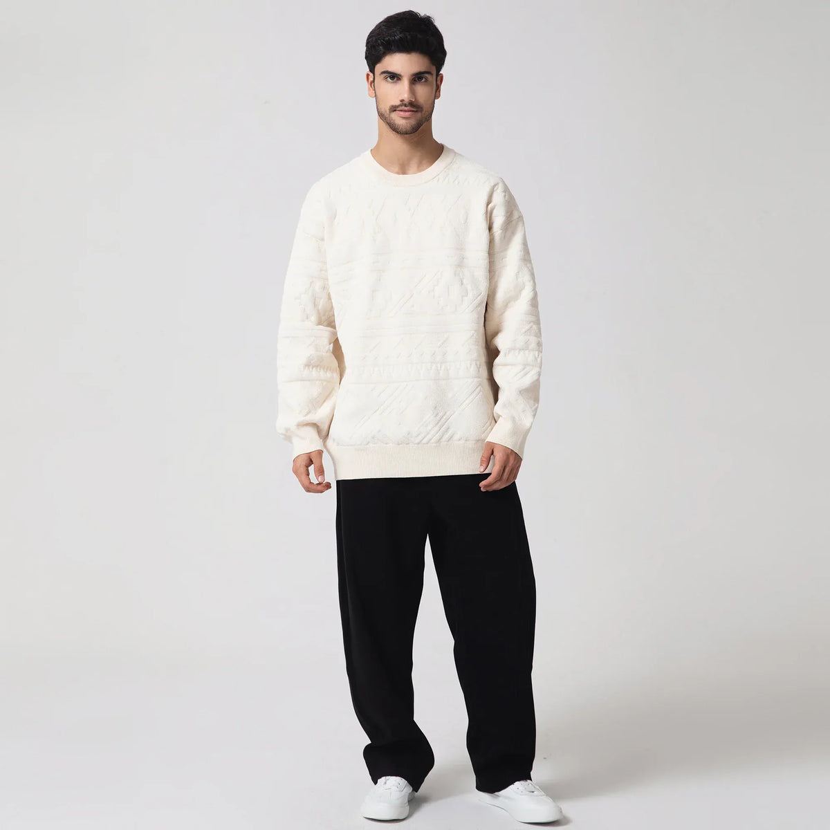 Beige Casual Jacquard Sweater for Men Image