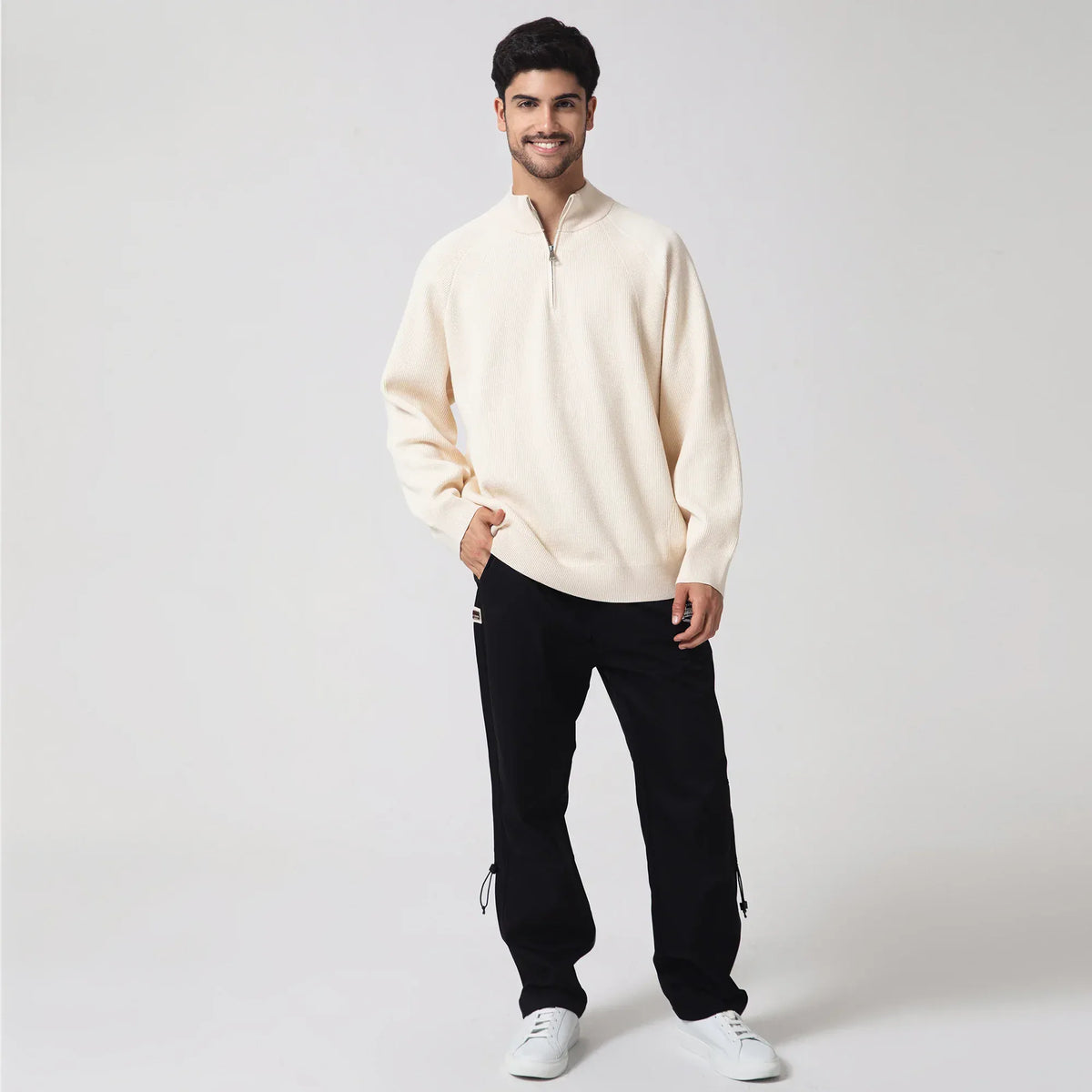 Beige Casual Plain Sweater for Men Image