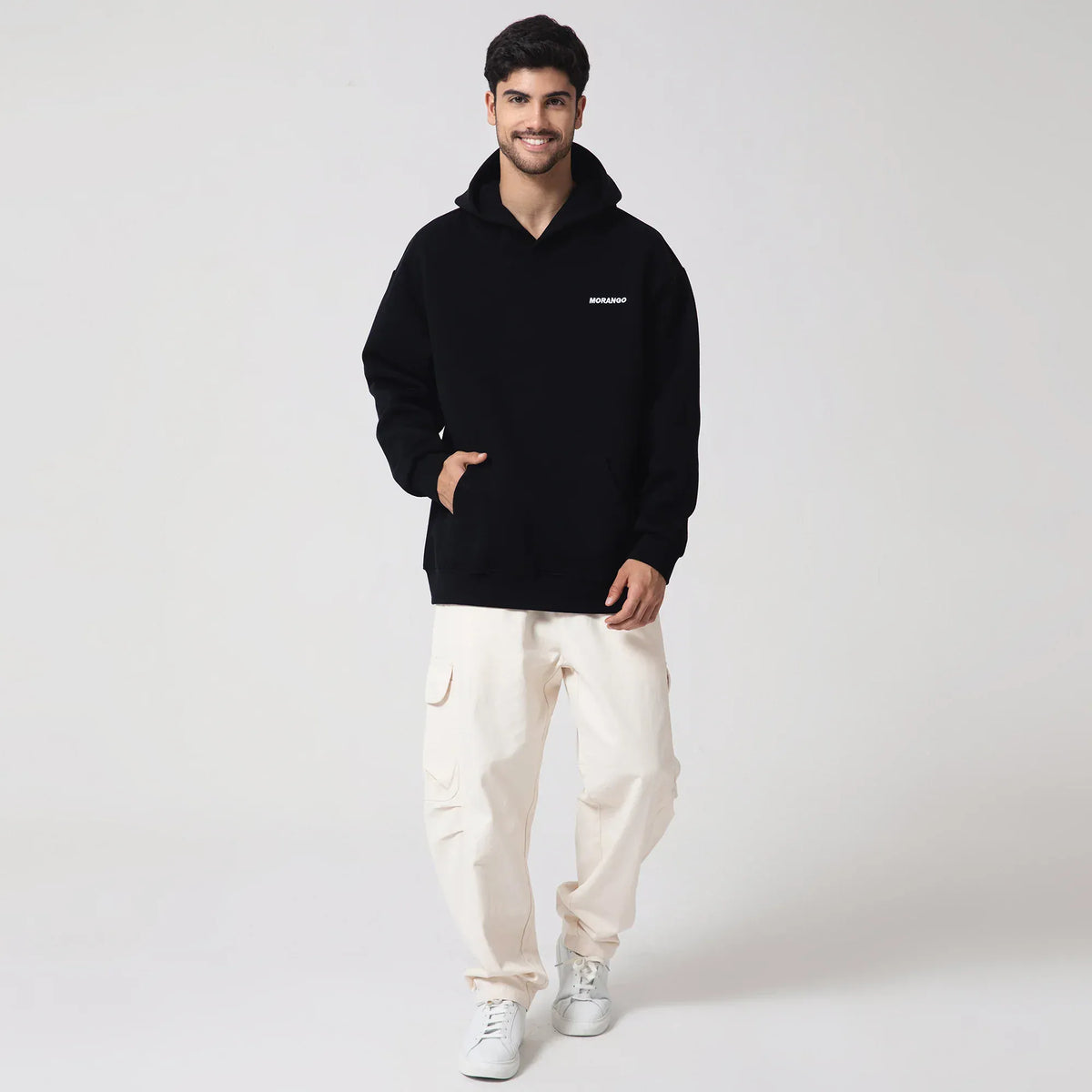 Black Casual Printed Hoodie for Men Image